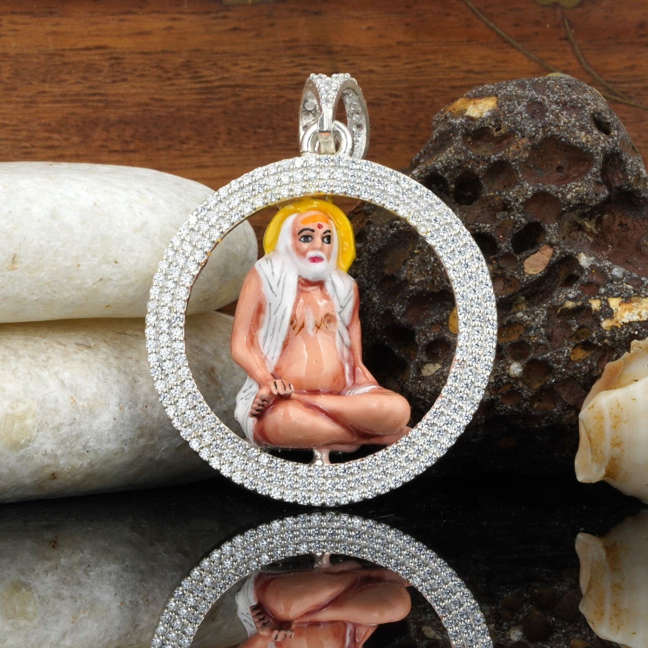 925 Silver Bajarangdas Bapa Pendant | Premium Mina & Diamond Work
