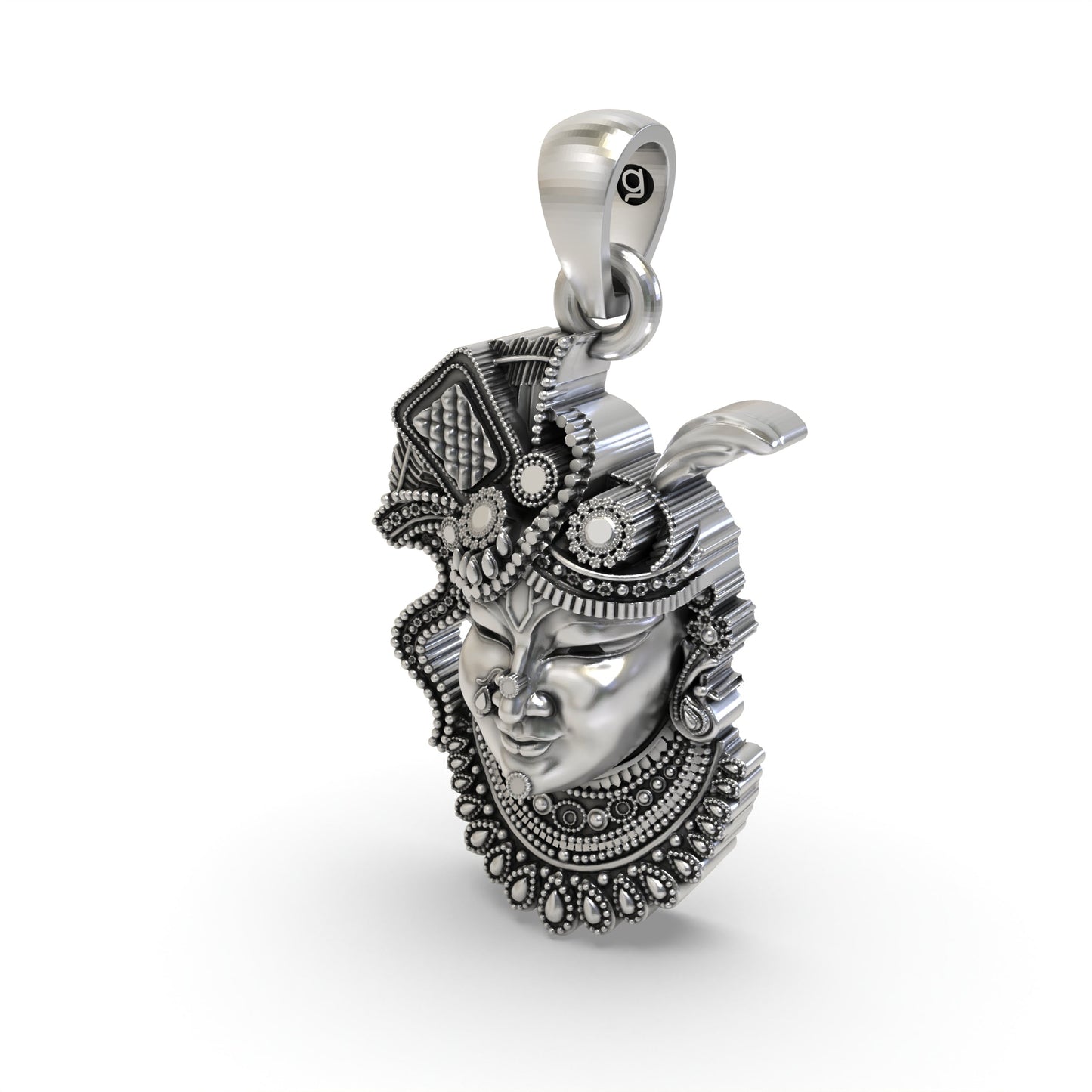 925 Silver Shrinathji Face Pendant – Nathdwara Krishna Jewelry | Handmade Pushtimarg Spiritual Pendant for Devotees