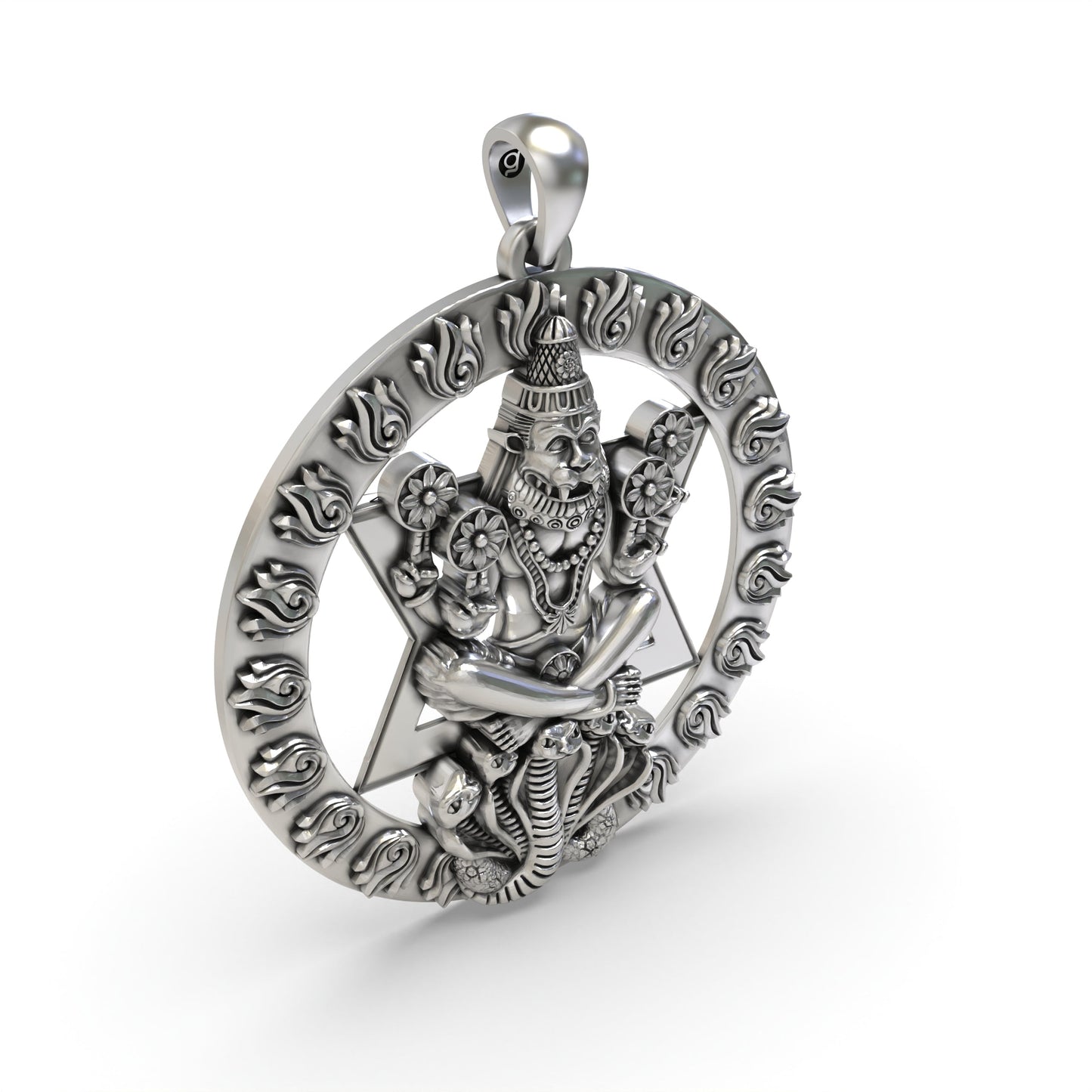 925 Silver Chakra Narasimha Pendant | Hindu God Vishnu Avatar Amulet | Spiritual Protection Jewelry