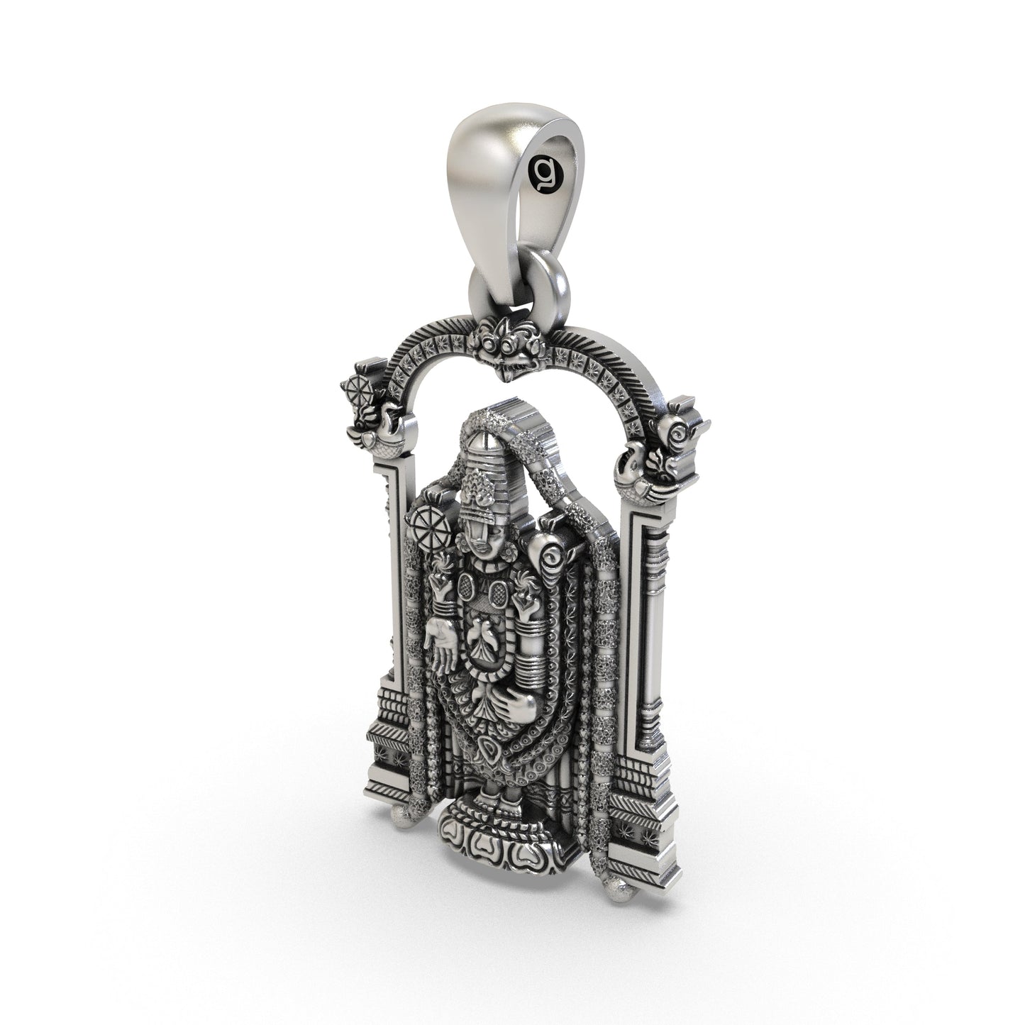 925 Sterling Silver Lord Venkateswara Pendant – Tirupati Balaji Idol in Temple Arch Design
