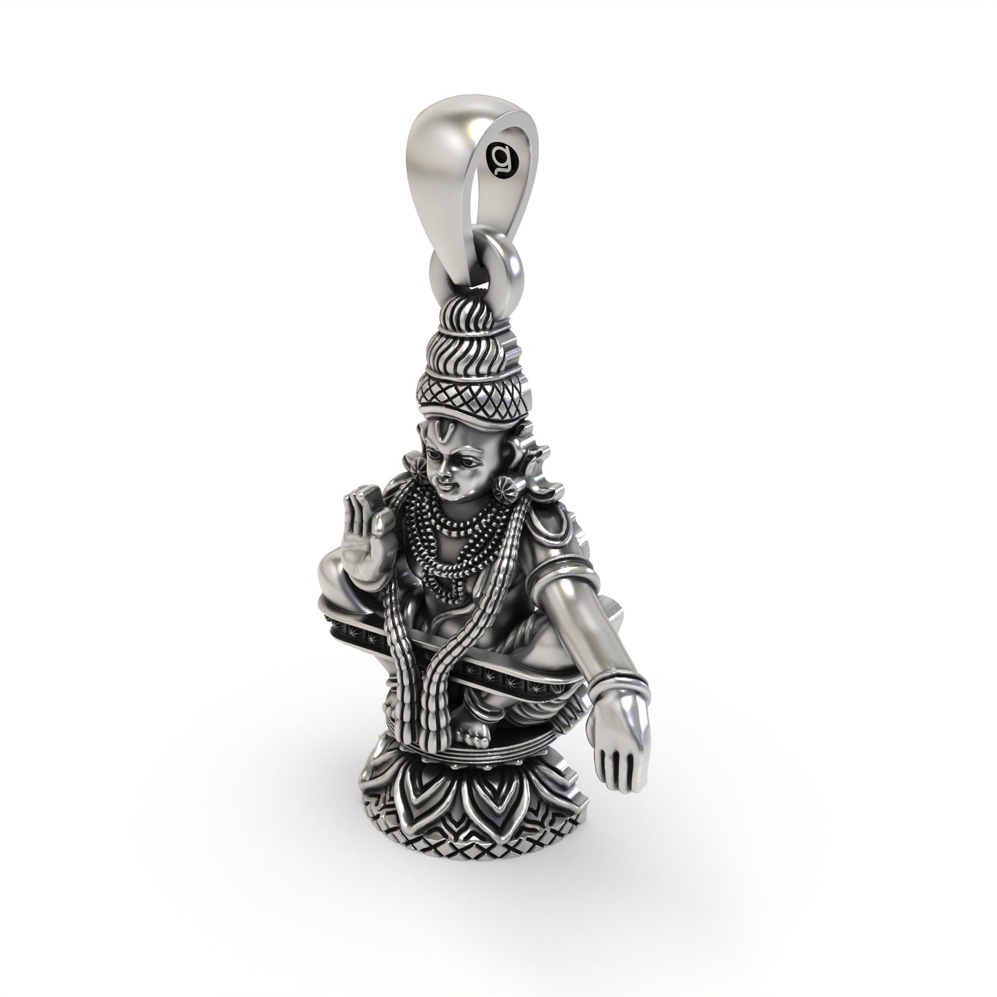 925 Sterling Silver Lord Ayyappa Pendant – Swami Ayyappan Idol Jewelry with Blessing Mudra