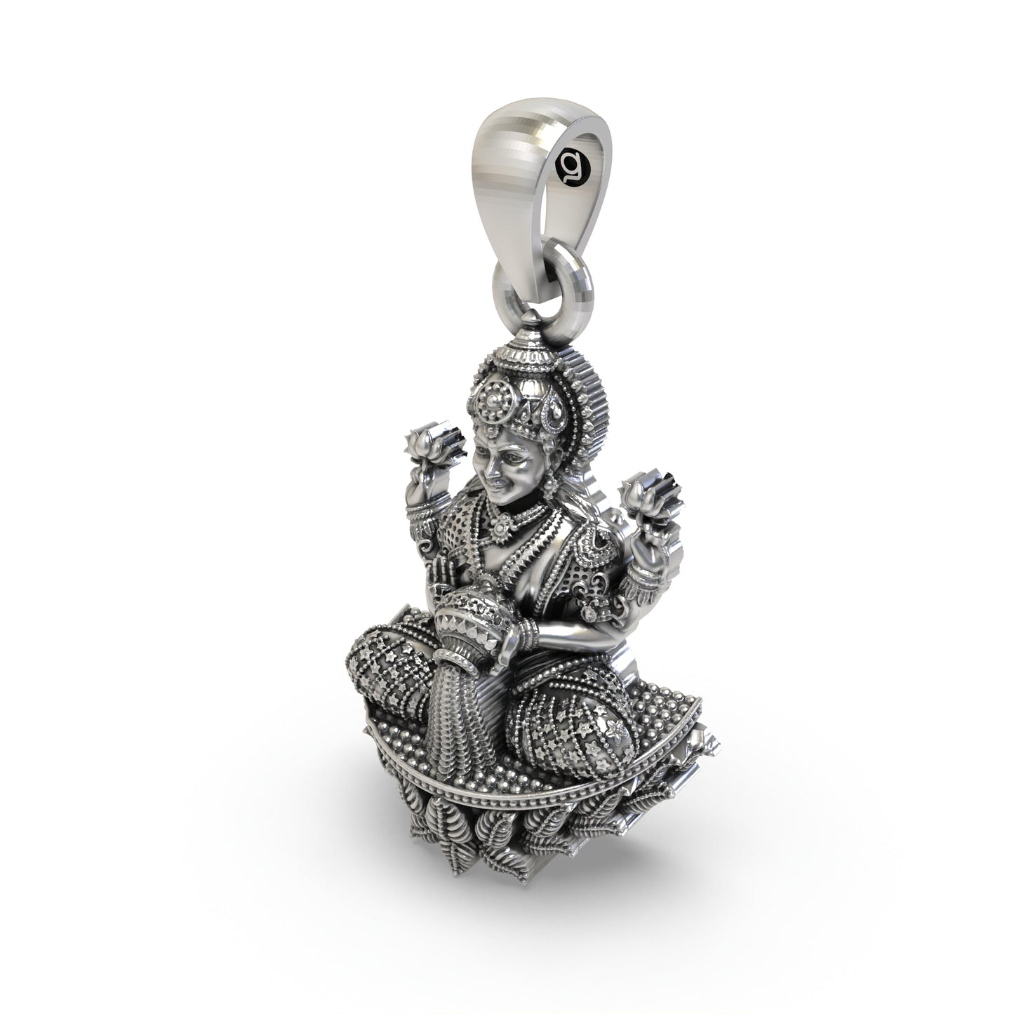 925 Silver Goddess Lakshmi Pendant | Handmade Mahalaxmi Lotus Jewelry