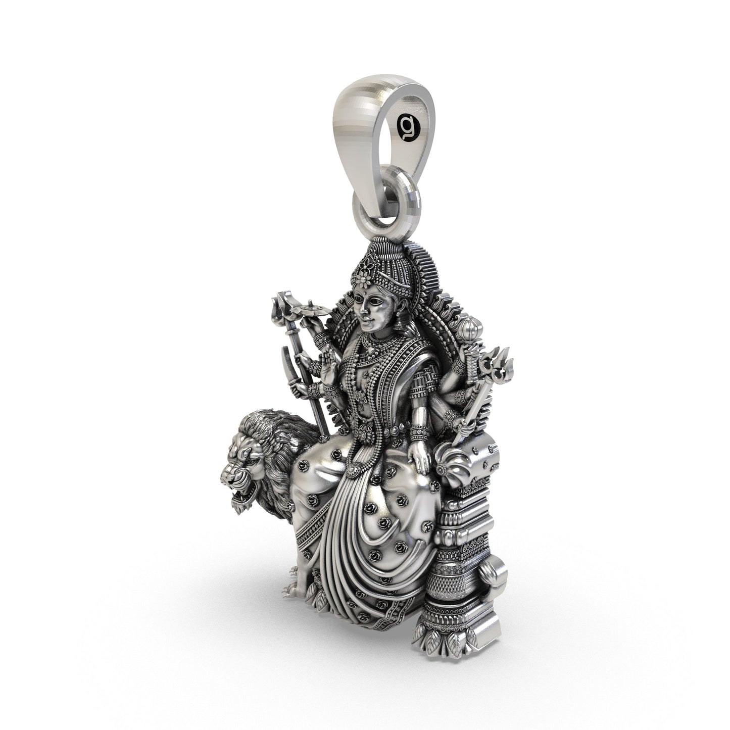 925 Silver Durga Maa Pendant – Simhavahini Lion & Trishul, Multi-Armed Idol, Antique-Oxidized Handcrafted Spiritual Jewelry, Navratri Gift
