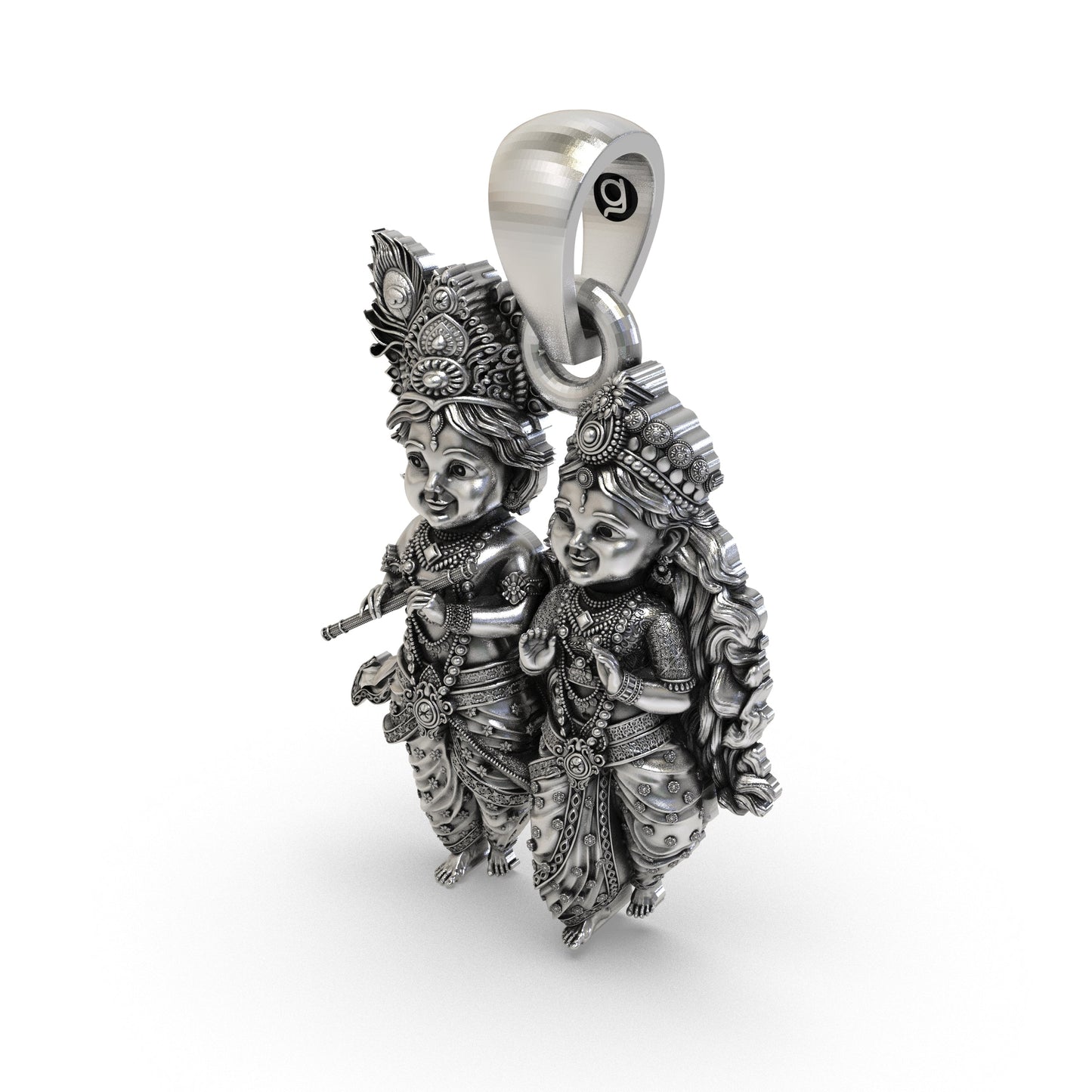 Radha Krishna 925 Silver Pendant | Bal Krishna & Radha (Child Form) | Unisex Spiritual Jewellery | Hallmarked | Gift