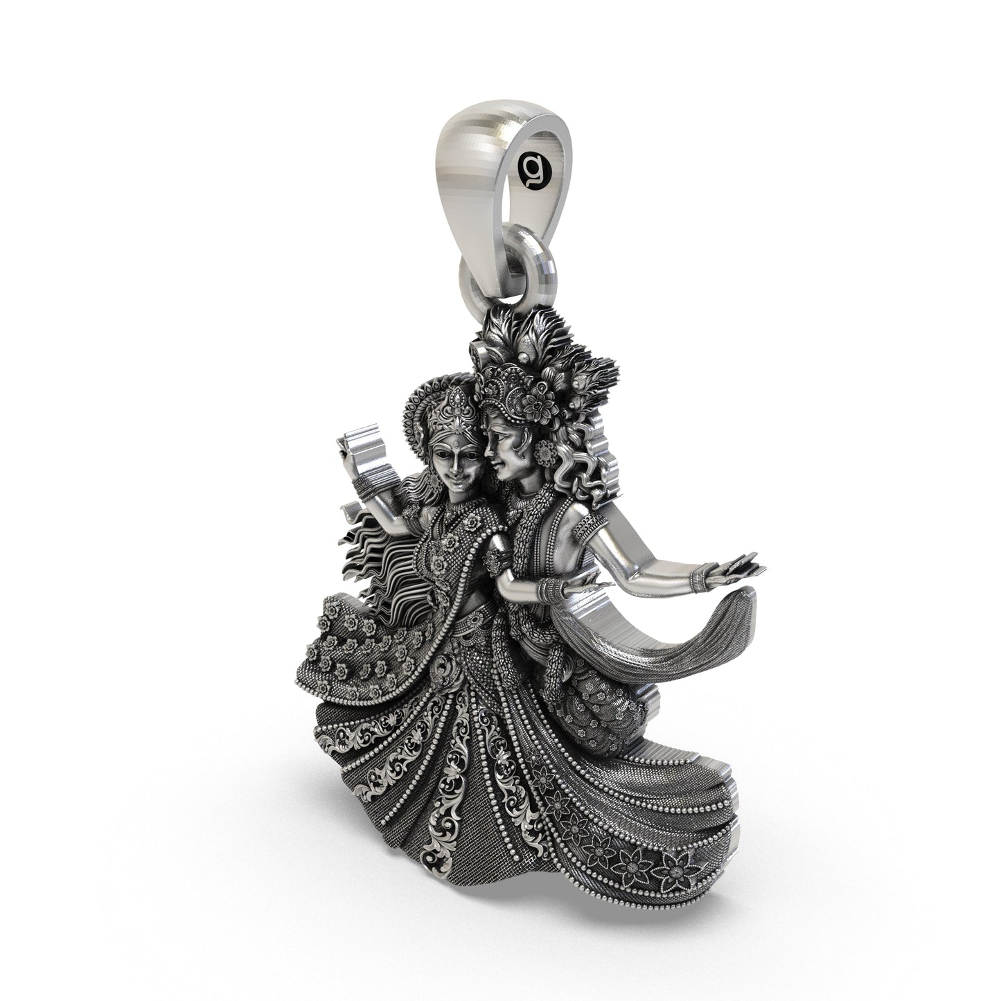 925 Sterling Silver Radha Krishna Raas Leela Dancing Pendant – Handcrafted Vrindavan Idol Necklace, Devotional Hindu Jewelry Gift for Men & Women