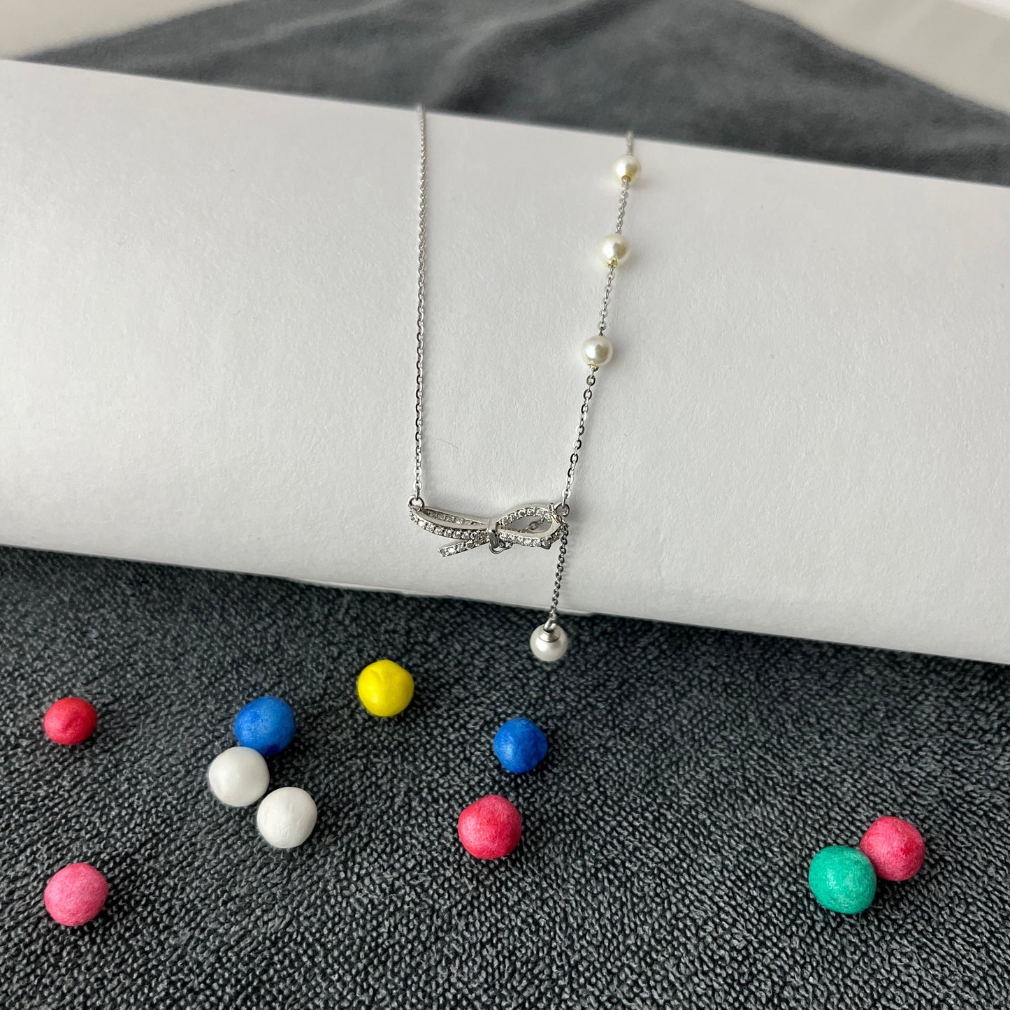 Designed Bow Tie Necklace with Pear - varudijewellers