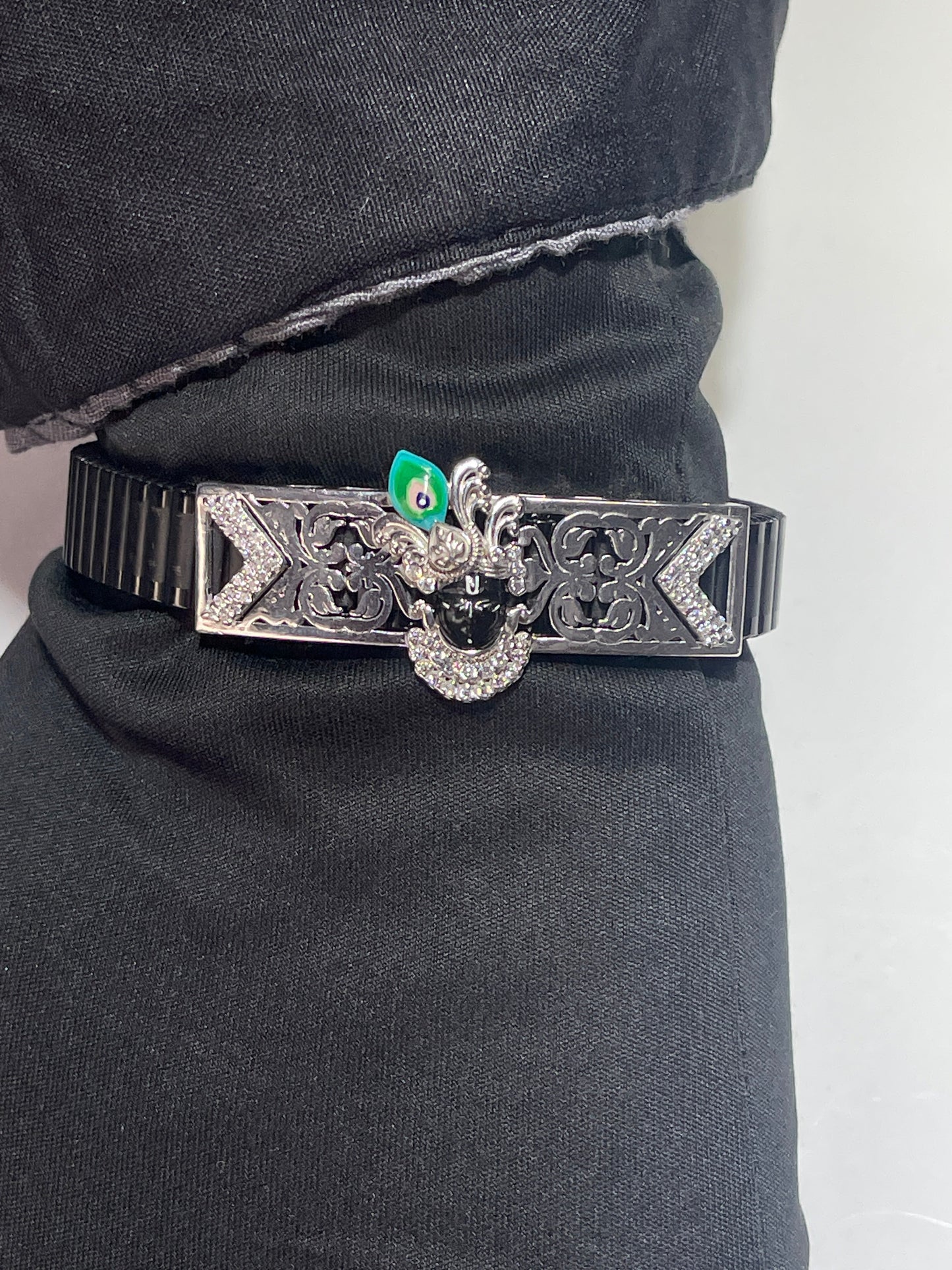 Divine Shrinathji Bracelet in 925 Silver | Handcrafted Meena Enamel Work | Spiritual Stainless Steel Kada for Men