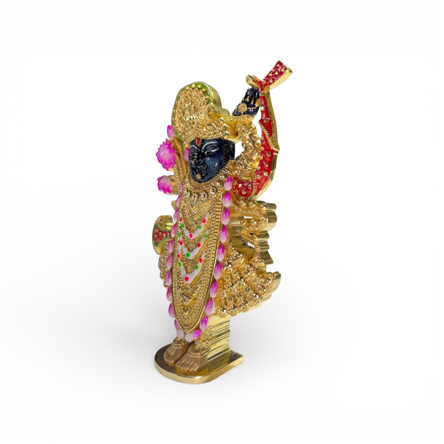Shreenathji Murti Pure 925 Sterling Silver Idol | Gold Polish + Meena (Mina) Work | Nathdwara Srinathji Krishna Mandir Pooja Gift