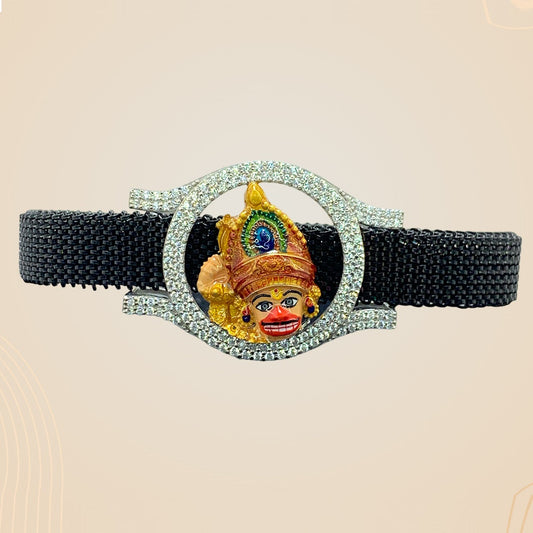 Kashtbhanjandev Salangpur Hanumanji 925 Silver Bracelet | Premium Mina Work & Diamond Detailing