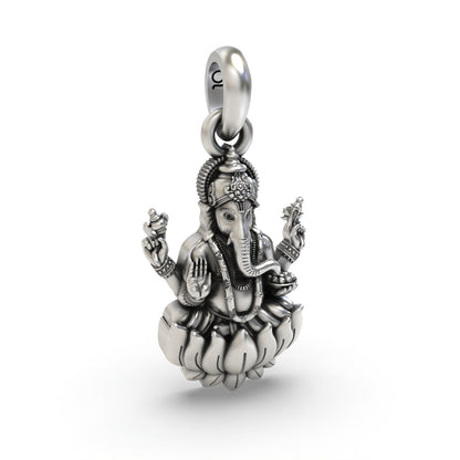 Lord Ganesha Sitting On Lotus Silver Pendant