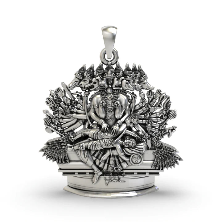 925 Silver Ashta Mukha Ganda Bherunda Pendant | Rare Fierce Form of Lord Narasimha