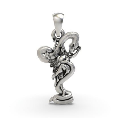 925 Silver Lord Shiva Pendant with Snake | Mahadev Trishul Damru Locket