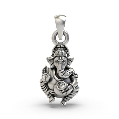 Ganpati Bapa Pendant in Pure 925 Silver | Handmade Hindu God Jewelry for Wisdom & Blessings