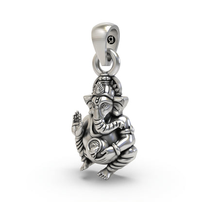 Ganpati Bapa Pendant in Pure 925 Silver | Handmade Hindu God Jewelry for Wisdom & Blessings