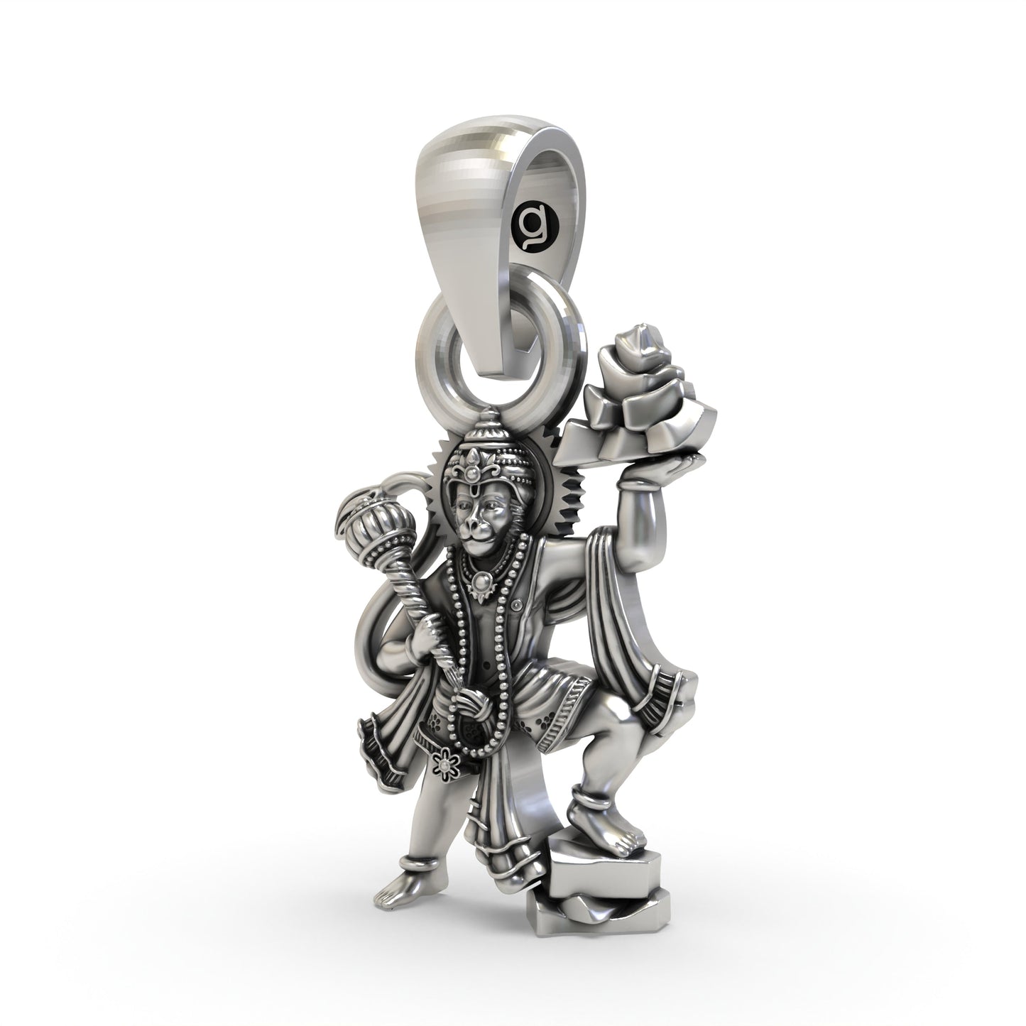 Hanumanji Carrying Sanjeevani Parvat Pendant in 925 Silver | Divine Strength & Devotion Jewelry