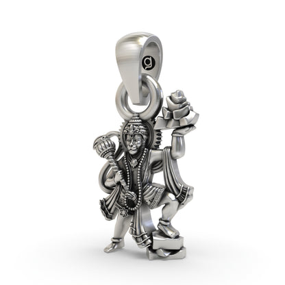 Hanumanji Carrying Sanjeevani Parvat Pendant in 925 Silver | Divine Strength & Devotion Jewelry