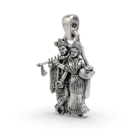 Radha Krishna 925 Silver Pendant – Divine Love Symbol | Handmade Spiritual Jewelry for Devotees & Gifts