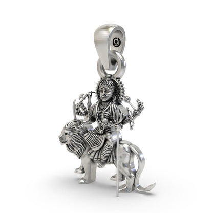 Durga Maa Sitting on Lion 925 Silver Pendant – Powerful Goddess Shakti Jewelry | Divine Protection Amulet for Devotees