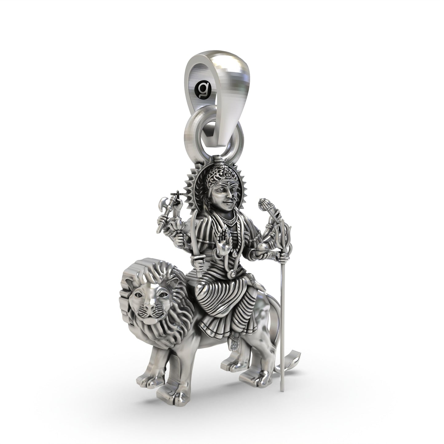 Durga Maa Sitting on Lion 925 Silver Pendant – Powerful Goddess Shakti Jewelry | Divine Protection Amulet for Devotees