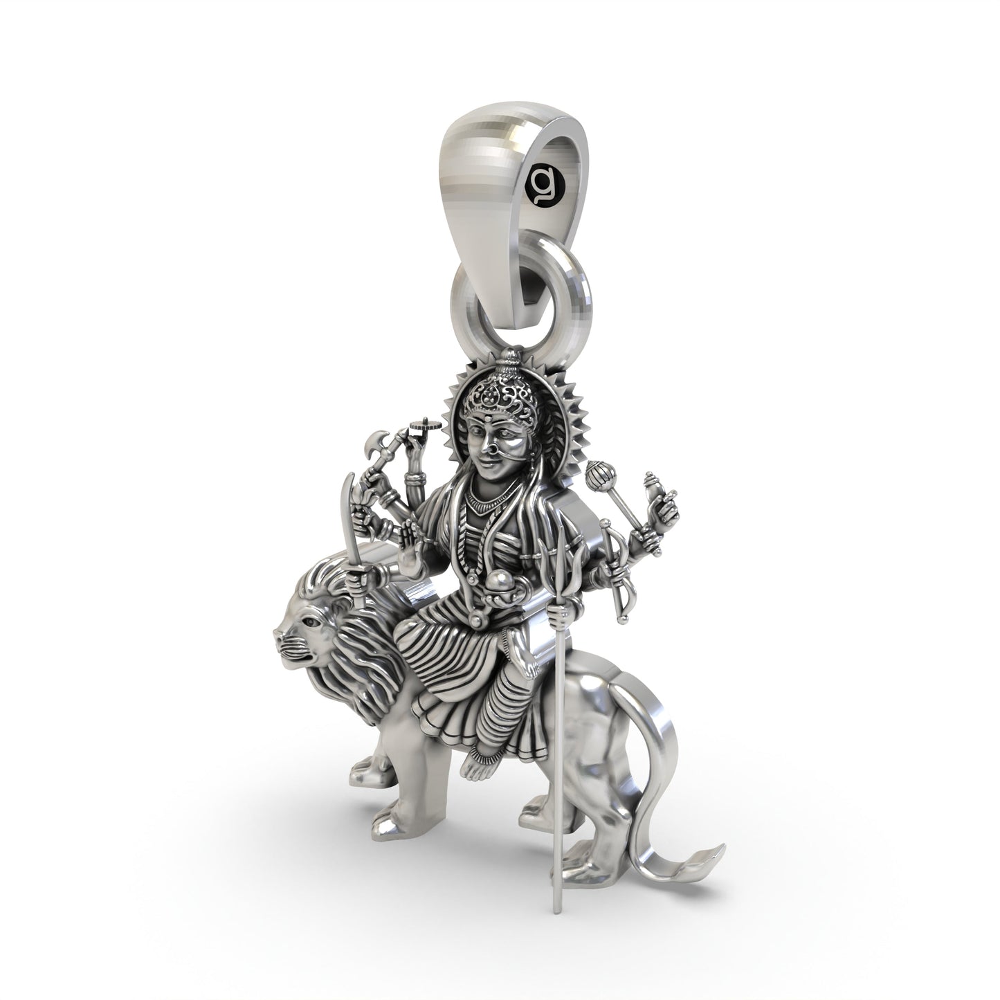 Durga Maa Sitting on Lion 925 Silver Pendant – Powerful Goddess Shakti Jewelry | Divine Protection Amulet for Devotees