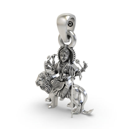 Durga Maa Sitting on Lion 925 Silver Pendant – Powerful Goddess Shakti Jewelry | Divine Protection Amulet for Devotees