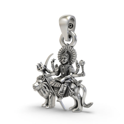 Durga Maa Sitting on Lion 925 Silver Pendant – Shakti Goddess Jewelry for Protection & Power | Navratri Gift