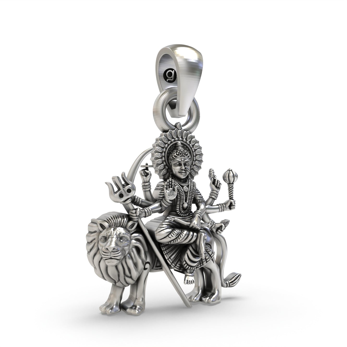 Durga Maa Sitting on Lion 925 Silver Pendant – Shakti Goddess Jewelry for Protection & Power | Navratri Gift