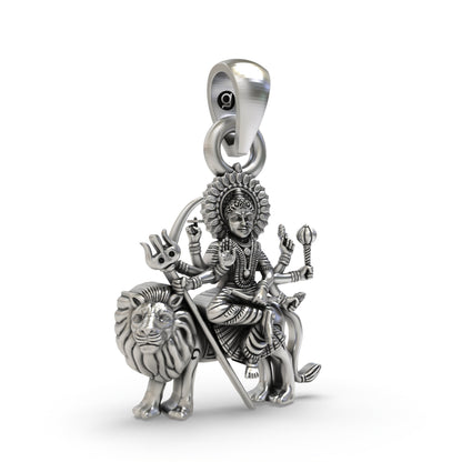 Durga Maa Sitting on Lion 925 Silver Pendant – Shakti Goddess Jewelry for Protection & Power | Navratri Gift