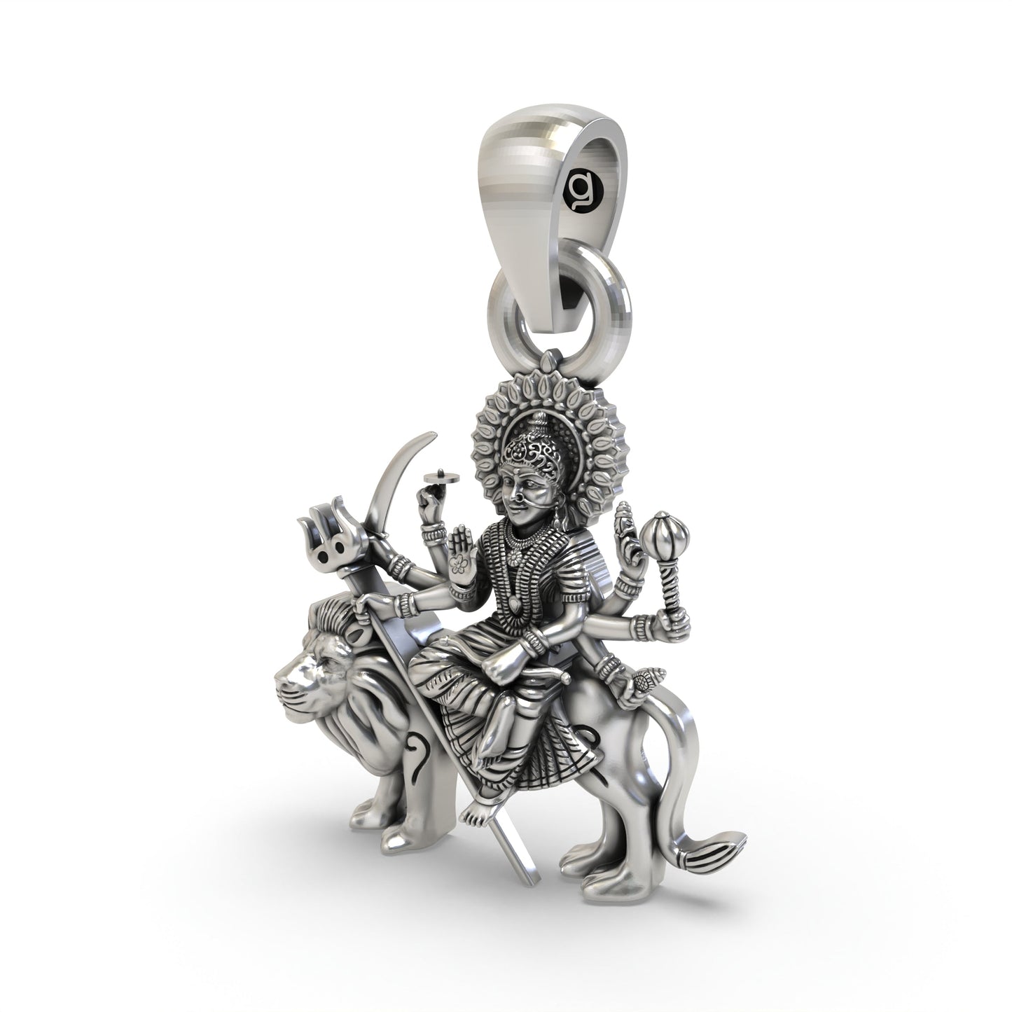 Durga Maa Sitting on Lion 925 Silver Pendant – Shakti Goddess Jewelry for Protection & Power | Navratri Gift