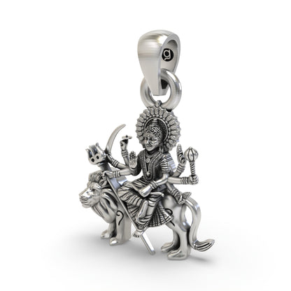Durga Maa Sitting on Lion 925 Silver Pendant – Shakti Goddess Jewelry for Protection & Power | Navratri Gift