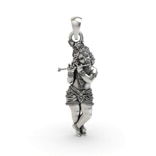 925 Silver Krishna Pendant – Lord Krishna Flute Jewelry | Divine Spiritual Necklace for Devotees & Gifting