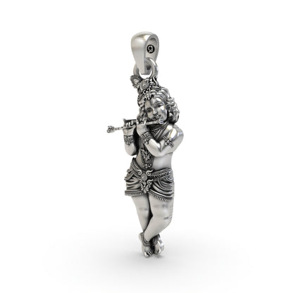 925 Silver Krishna Pendant – Lord Krishna Flute Jewelry | Divine Spiritual Necklace for Devotees & Gifting