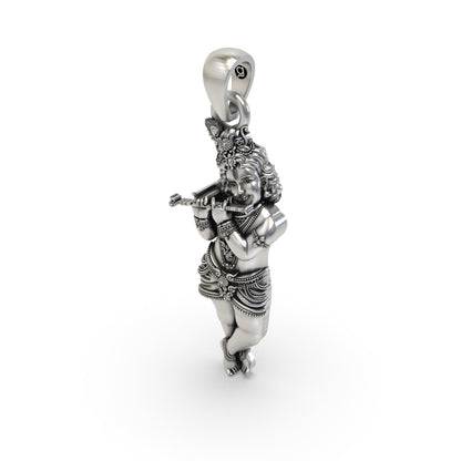 925 Silver Krishna Pendant – Lord Krishna Flute Jewelry | Divine Spiritual Necklace for Devotees & Gifting