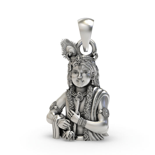 925 Silver Krishna Pendant – Lord Krishna Flute Necklace | Divine Handmade Spiritual Jewelry for Men & Women