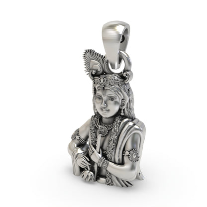 925 Silver Krishna Pendant – Lord Krishna Flute Necklace | Divine Handmade Spiritual Jewelry for Men & Women