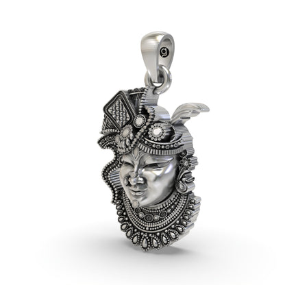 925 Silver Shrinathji Face Pendant – Nathdwara Krishna Jewelry | Handmade Pushtimarg Spiritual Pendant for Devotees