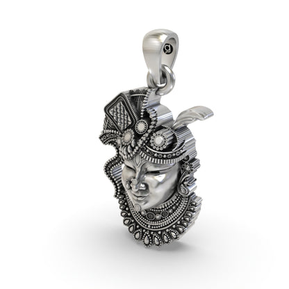 925 Silver Shrinathji Face Pendant – Nathdwara Krishna Jewelry | Handmade Pushtimarg Spiritual Pendant for Devotees