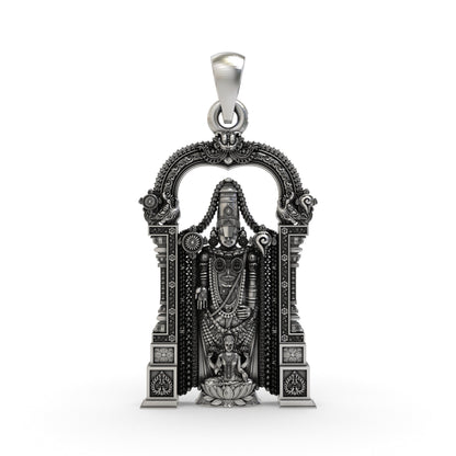 925 Silver Tirupati Balaji Pendant with Laxmi | Lord Venkateswara Lakshmi Locket | Hindu God Jewelry | South Indian Devotional Necklace | Tirupati Balaji Silver Locket
