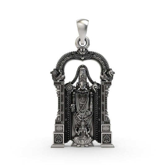 925 Silver Tirupati Balaji Pendant with Laxmi | Lord Venkateswara Lakshmi Locket | Hindu God Jewelry | South Indian Devotional Necklace | Tirupati Balaji Silver Locket
