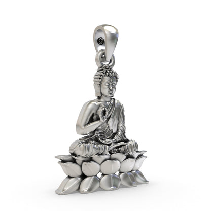 925 Silver Buddha on Lotus Pendant | Peaceful Meditation Jewelry | Buddhist Lotus Necklace for Men & Women | Handmade Spiritual Zen Charm | Sterling Silver Buddha Locket