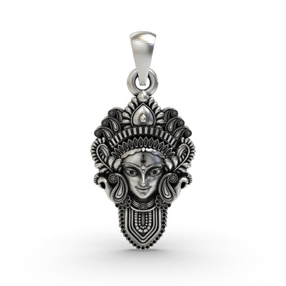 925 Silver Durga Maa Face Pendant | Divine Shakti Jewelry | Powerful Protection Amulet for Men & Women