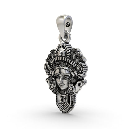 925 Silver Durga Maa Face Pendant | Divine Shakti Jewelry | Powerful Protection Amulet for Men & Women