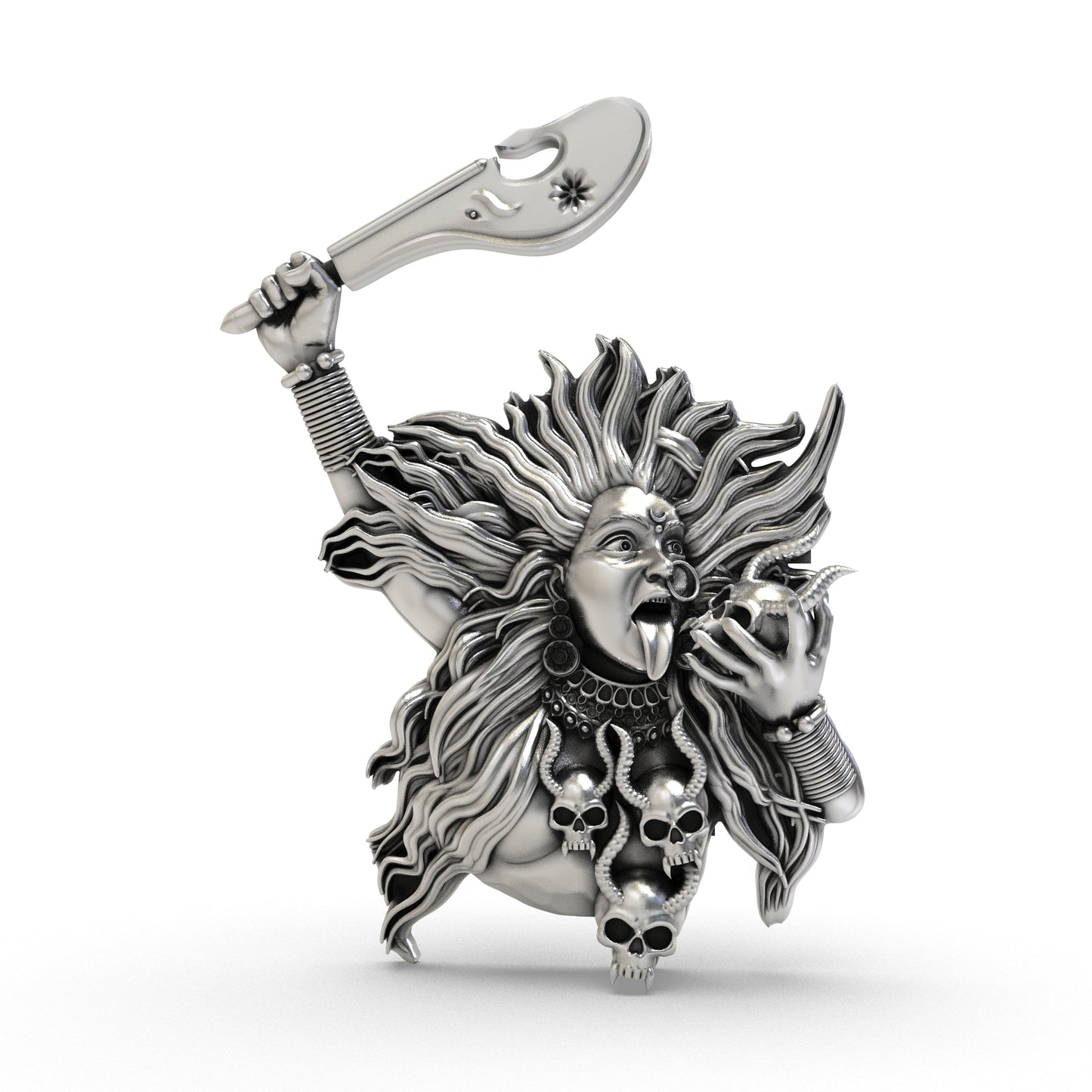925 Silver Kalimaa Face Pendant | Fierce Goddess Kali Ma Locket | Hindu Divine Jewelry for Protection & Strength
