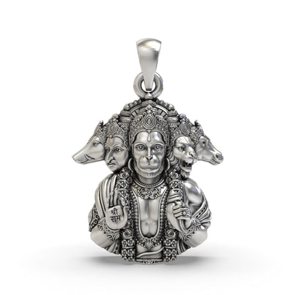 925 Silver Panchmukhi Hanumanji Pendant for Protection & Strength - Divine Hindu God Jewelry