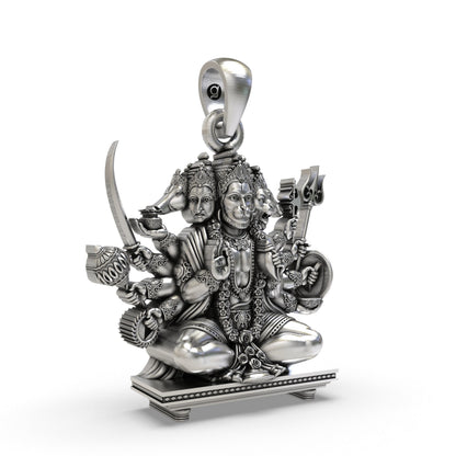 925 Silver Sitting Panchmukhi Hanuman Pendant - Divine Protection & Strength Jewelry