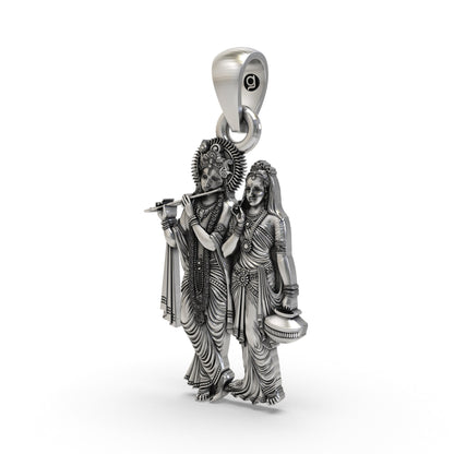 925 Silver Radha Krishna Pendant - Divine Love & Devotion Jewelry for Spiritual Blessings