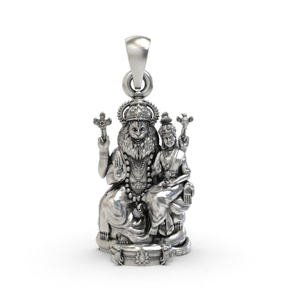 925 Silver Lakshmi Narasimha Pendant | Oxidized Temple Finish
