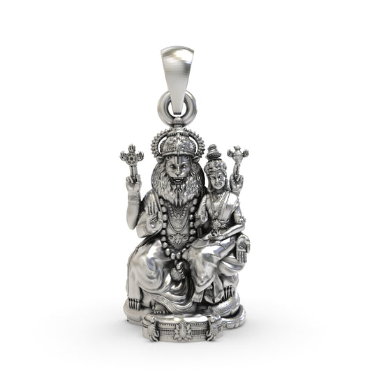 925 Silver Lakshmi Narasimha Pendant | Oxidized Temple Finish
