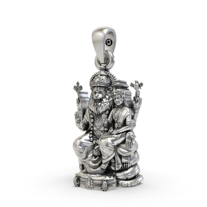 925 Silver Lakshmi Narasimha Pendant | Oxidized Temple Finish