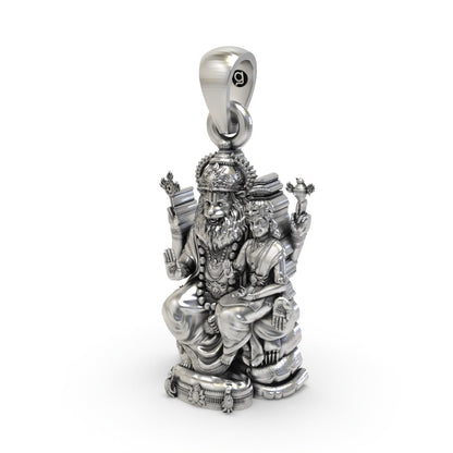 925 Silver Lakshmi Narasimha Pendant | Oxidized Temple Finish